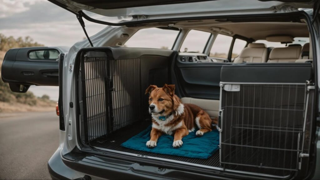dog in backseat of car getting ready to go on trip - pet travel