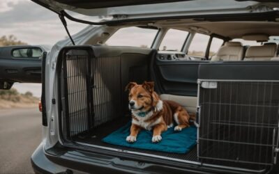 dog in backseat of car getting ready to go on trip - pet travel