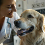 Veterinarian performing wellness exam on a dog at Slaton Veterinary Hospital in Westlake Village